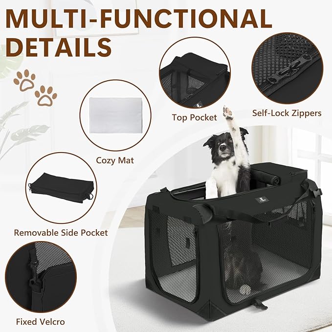 X-ZONE PET Dog Crate 3-Door Kennel, Collapsible Portable Soft Sided Pet Carriers for Indoor & Outdoor, Multiple (32-Inch, Carbon Black)