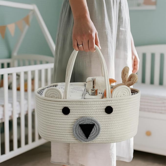 DECOMOMO Teddy Bear Basket, Large Diaper Caddy Basket | Baby Baskets for Baby Shower (Animal)
