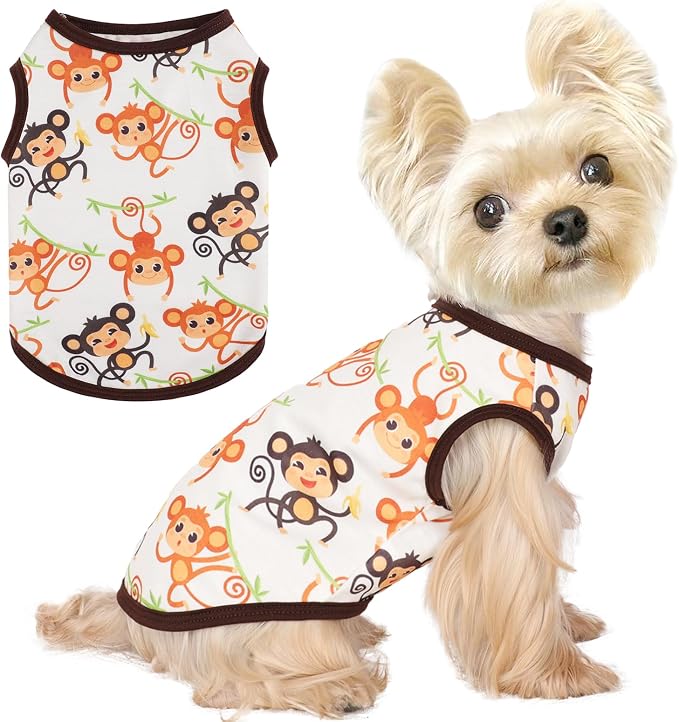Dog Shirt Vest Dog Clothes for Small Dogs Boy Girl Stretchy Summer Puppy T-Shirts Soft Breathable Lightweight Puppy Sweatshirt Pet Cat Outfit (Monkey, Medium)