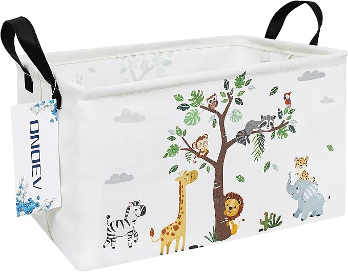 Rectangular Fabric Storage Bin, Foldable Tree Animals print Basket | Damp-proof canvas with reinforced stitched handles.Great for clothes,books & sundries in closets,playrooms,laundry rooms.