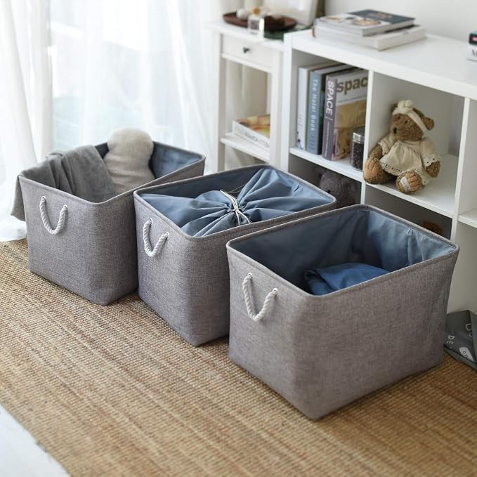 Storage Baskets for Organizing, Sturdy Fabric Storage Basket , Foldable Storage Baskets for Shelves Closet Nursery Toy (Grey 3 Pack 20.5×15.7×13.8inch)
