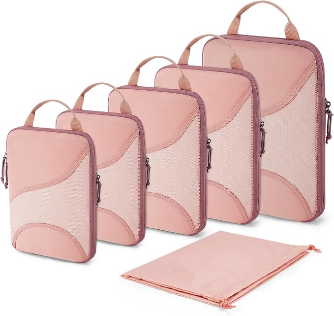 Bagsmart Compression Packing Cubes, Travel Bag Cruise Ship Essentials | Lightweight, Compressible Suitcase Organizer Set fit Standard Carry-On & Checked Luggage, 6 Set, 14 Set Washable Packing Bags