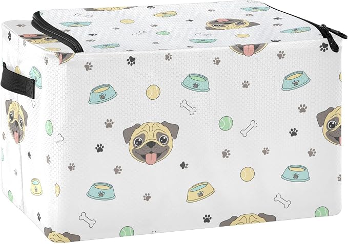Pet Dog White pattern Under Bed Storage Containers with Double Zipper Openings, Foldable Clothes Storage Bins with Clear Window and Handles for Comforters Bedding Blankets
