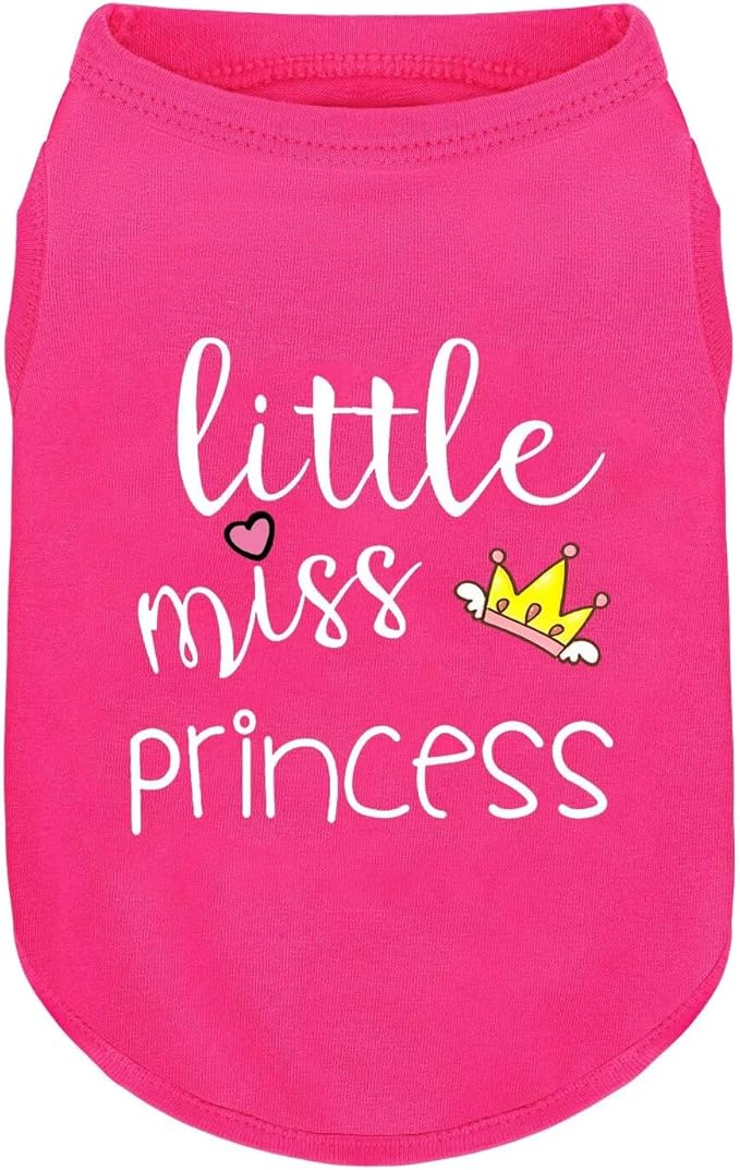 Pink Cotton Dog Shirt with 'Little Miss Princess' Print, Soft & Breathable Pet Apparel for Small to Large Dogs, All-Season Sleeveless Vest, Cute and Comfortable Dog Outfit.Pink Crown 3XL