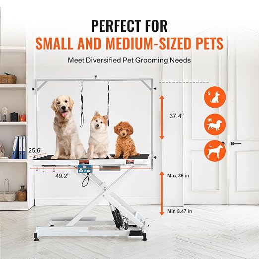 VEVOR 50 Inch Pet Grooming Table, Heavy Duty for Large Dogs, Height Adjustable, Anti Slip Tabletop, Grooming Arm Included, Max Load 400LBS