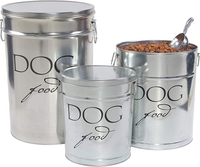 Harry Barker Classic Silver Dog Food Storage Canister – Small, Airtight Stainless Steel Pet Food Container, Holds Up to 10 lbs Dry Dog Food, Kitchen Counter & Pantry Storage - Silver
