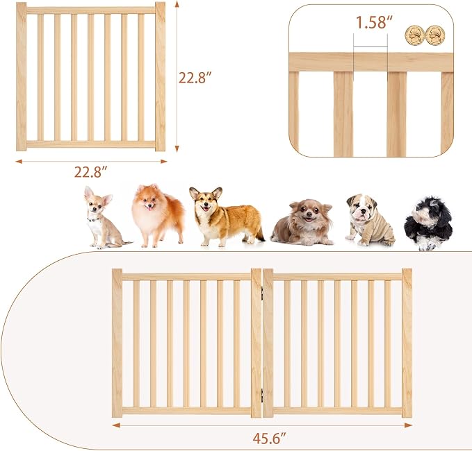 YOCAN Non-Painted Wood Freestanding Pet Gate for Dogs-2 Panel H:23” | Wooden Dog Gates for Doorways, Stairs,The House, Dog Fences Indoor Puppy Gate