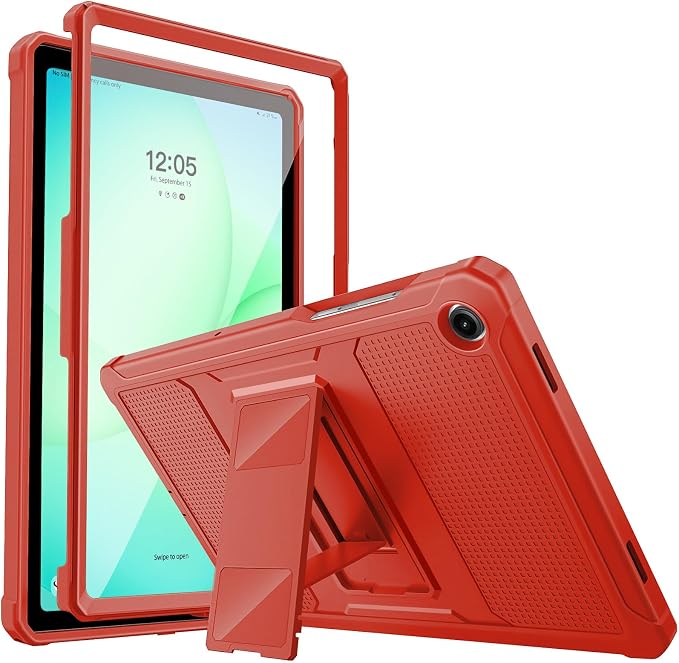 MoKo Shockproof Case Fit Samsung Galaxy Tab A11+ Plus/ A9+ 11 Inch | Full Body Rugged Stand Back Cover with Built-in Screen Protector for Galaxy Tab A11+/ A9+ Tablet, Red
