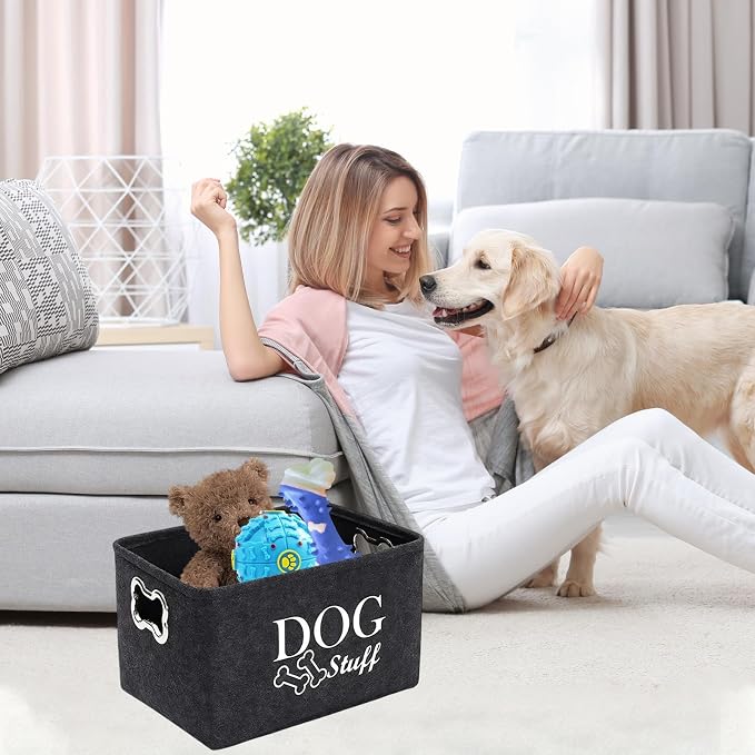 Dog Toy Storage, Dog Toy Box Organizer Baskets, Dogs Food Organizer, Felt Stuff Storage Baskets, Pet Puppy Dogs Toys Bin With Handle, For Organizing Pet Toys, Pets Clothes Blankets, 38×27×25cm