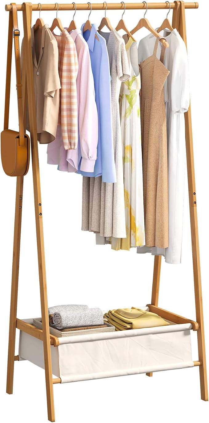 Clothing Rack, Coat Rack Freestanding for Hanging Clothes, Dress up Rack with Storage Basket,Closet Organizer for Hanging Clothes (Tall)