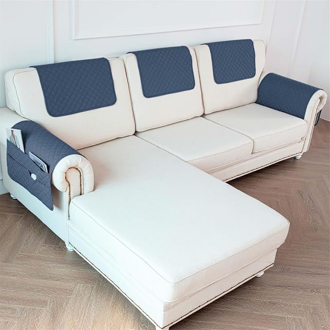 Large Polyester Armrest and Headrest Covers with 2 Pockets | Soft, smooth polyester resists daily wear nonslip silicone backing helps shield recliners and sofas from pet scratches