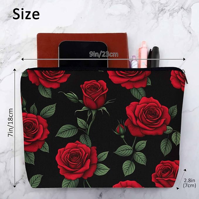 Woman Rose Makeup Bag - Blossom Flower Roses Red Travel Cosmetic Bags Toiletry Makeup Organizer Pencil Pouch For Owners Lady Birthday Gifts