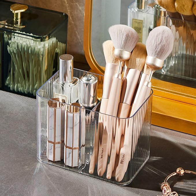 Cotton Swab Holder Cotton Pad Holder with 3 Compartments Clear Bathroom Vanity Storage Organizer