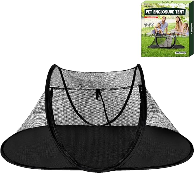 Cat Tent Outdoor, Pet Enclosure Tent Suitable for Cats and Small Animals, Indoor Playpen Portable Exercise Tent with Carry Bag（Black） | Pop Up Catio, Waterproof PE Base, Anti-Bug Mesh, Firm Steel Rods, Kitten Small Animal Travel Yard Gear, Carry Bag