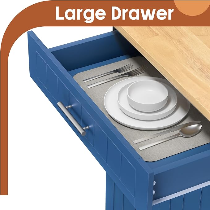 JY QAQA 26" Kitchen Island on Wheels with Storage Cabinet Kitchen Cart Cabinet with Shelves, Cart Handle for Towel Rack or Free Mobility, Portable Islands,Blue