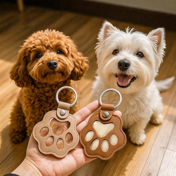 Personalized Pet Memorial Gifts for Dogs - Custom Name Paw-Shaped Leather Keychain, Refillable Keepsake for Bag or Key