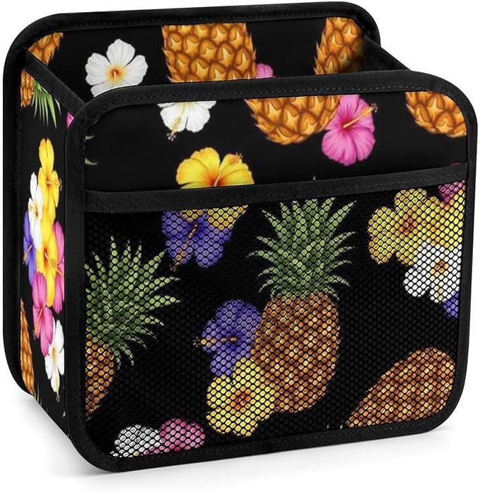 Car Seat Back Hanging Bag Backseat Organizer with Adjustable Buckle, | Tropical Plants Pineapple Funny Floral, Automotive Interior Storage Pouch PU Leather, Universal Fit for Vehicle Truck