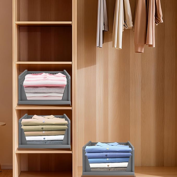 This Foldable & Stackable Clothing 10-Tier Drawer Shelf for Bedroom Kitchen Living Room Bathroom Office - Grey (H-18cm) - Versatile Storage Solution