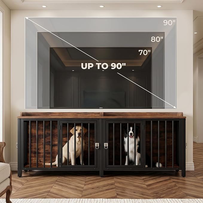 BOINN 78.7" Dog Crate Furniture for 1 or 2 Dogs with 4 Doors, Heavy Duty Single/Double Dog Crates for Small/Medium/Large Dogs with Top Access Door, Dog Kennel Furniture Indoor As TV Stand