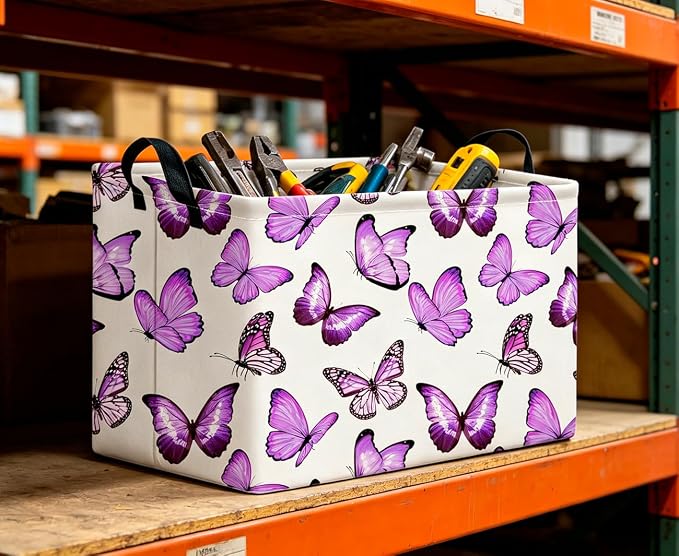 CLOCOR Rectangular Storage Basket,Collapsible Storage Bin,Gift Basket(Deeppurple Butterfly)
