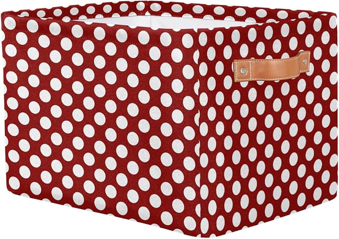 OSAM SPACE Storage Basket Bin Polka Dots Pattern Rectangular Storage Basket Cube With Handles, Red White Laundry Storage Organizer Basket for Toy Nursery Closet Shelves Bedroom Home