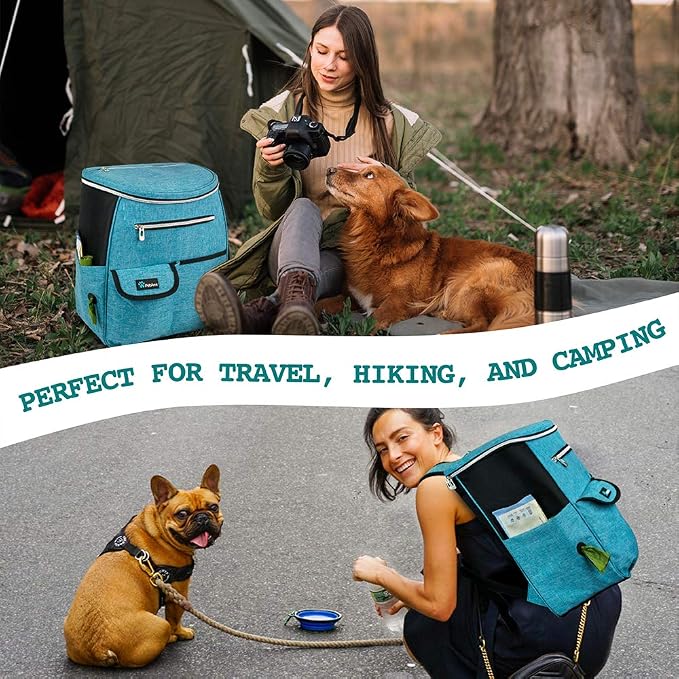 PetAmi Dog Travel Backpack 27L Airline Approved Pet Supplies Bag, Teal Blue | Cat Traveling Suitcase Organizer for Weekend Road Trip Camping; 2 Food Containers, 2 Collapsible Bowls & Poop Bag Dispenser