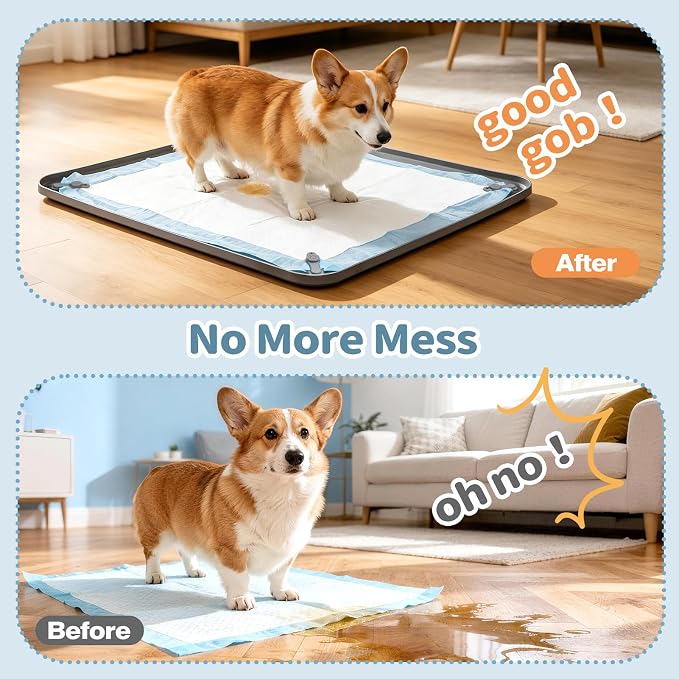 Silicone Puppy Pad Holder Tray with Clips Fits for 24"x24" Pee Pads - Grey