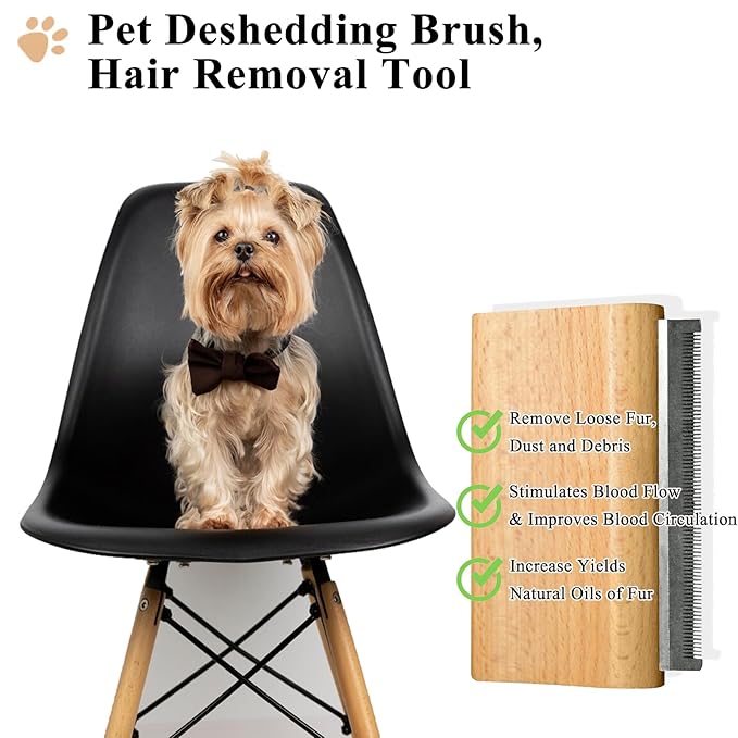 Wooden Deshedding Brush for Dogs, Cats & Horses, Deshedding Grooming Tool Curry Comb Pet Hair Removal Tool, Deshedding Dog Brush Combs for All Hair Types (4.33 Inch)