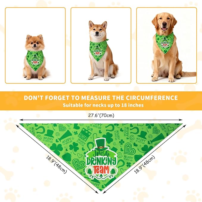 St. Patrick's Day Dog Bandanas, 2 Pack Irish Bandanas Scarf for Small Medium Large Dogs, Adjustable Triangle Bibs Scarves, Pet Scarves for Holiday Costumes Gifts