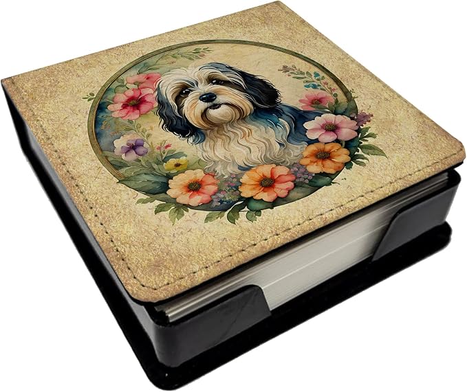 Caroline's Treasures Havanese and Flowers PU Leather Note Paper Holder with Artist-Designed Cover, Desk Accessory, Office Gift