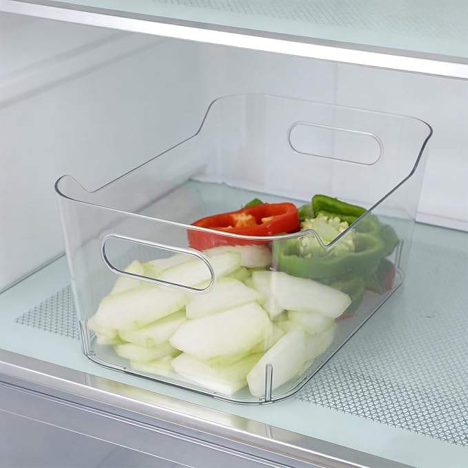 6pcs Plastic Storage Bin 9.84 Inch Pet Organizer for Kitchen | Fridge and Pantry Supplies, under Sink Use, Easy Clean Surfaces with Grip Handles, Multi-room Application and Extreme