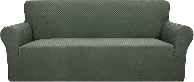 YEMYHOM Couch Cover Latest Jacquard Design High Stretch Sofa Covers for 3 Cushion Couch, Pet Dog Cat Proof Slipcover Non Slip Magic Elastic Furniture Protector (Large, Army Green)