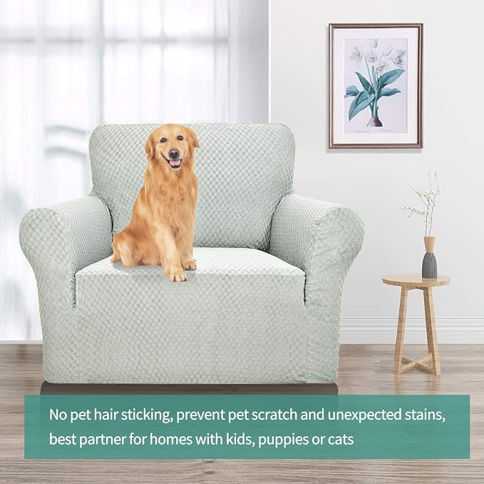 YEMYHOM Couch Cover Latest Jacquard Design High Stretch Sofa Chair Covers for Living Room, Pet Dog Cat Proof Armchair Slipcover Non Slip Magic Elastic Furniture Protector (Small, Ivory)