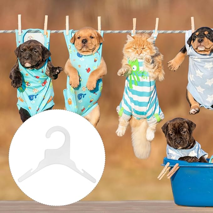 10pcs Small Plastic Pet Clothes Hangers Sturdy Puppy and Cat Coat Drying Rack Organizers for Dog Apparel Storage in White
