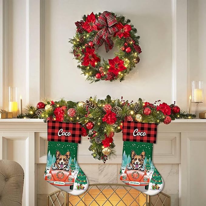 Personalized 1 Pack Christmas Stocking Happy Pit Bull Dog Stocking Christmas Tree Winter Fireplace Holiday Decoration 14"
