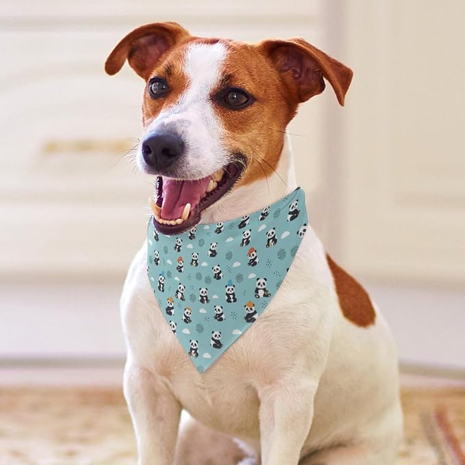 Washable and Comfortable Triangle Handkerchief Panda Blue for Small, Medium, Large Dogs or Cats, Portable Lightweight Pet Scarf