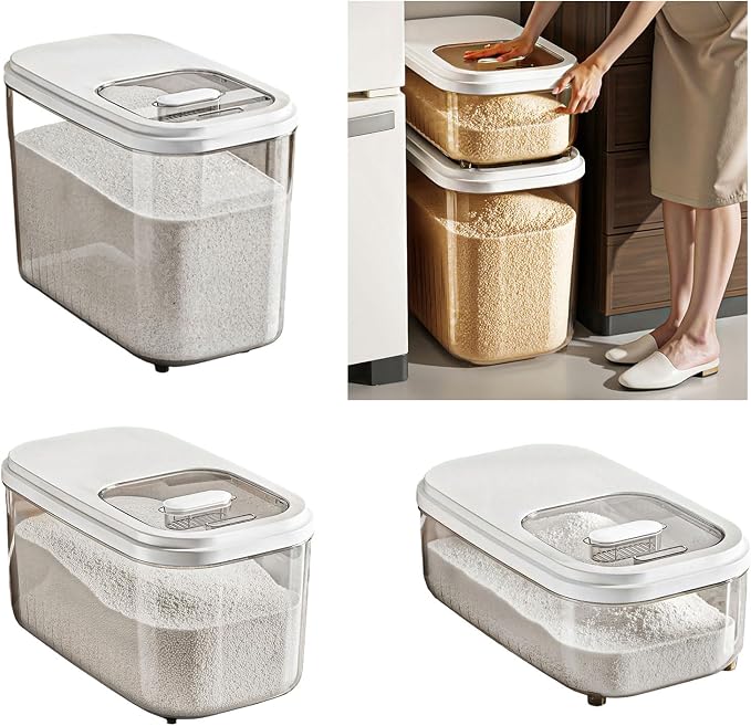 Kitchen Organiser with Sliding Cover Large Capacity Easy Designs Bin for Cereals and Pet Food Storage Slide Lid Rice Bucket