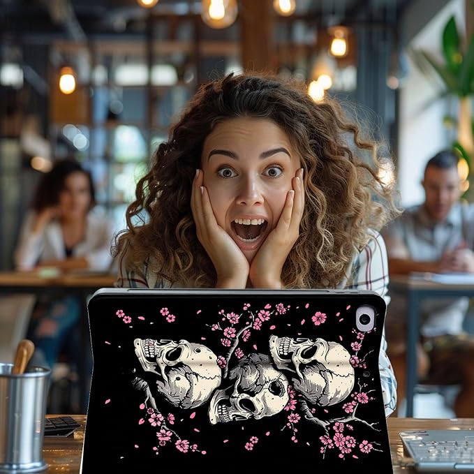 for Microsoft Surface Pro 11/10/9-13" 2024/2022 Tablet Case,Auto Wake/Sleep,Adjustable Stand Protective Cover - Skull Cherry Blossom