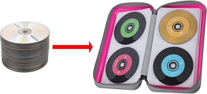 CD Case Holder,UENTIP 96 Capacity DVD Case Hard Plastic Case Holder CD Organizer Wallet Protective DVD Storage (96, Pink) | CD DVD Storage,Zipper Closure,Scratch-Resistant Sleeves,Stay Away Dust and Damp,Storage Music Video Gaming Discs Blu-ray