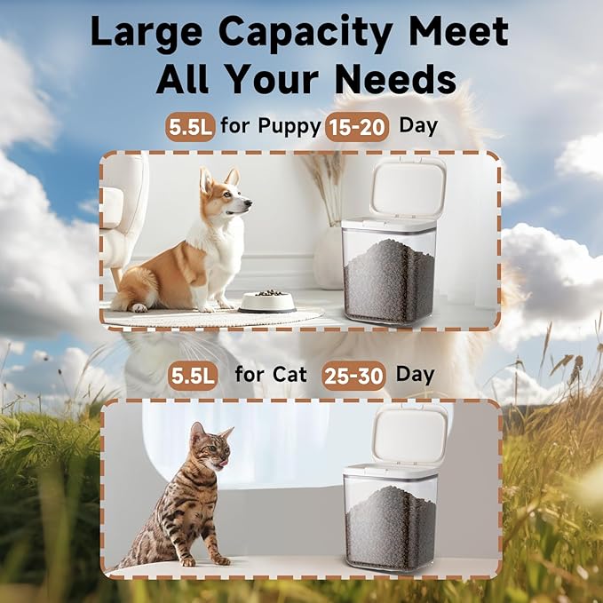 LivLab Mker Dog Food Storage Container 5 lbs Airtight Pet Food Storage Containers with Lids, Cat Food Container, BPA Free, Rice Container, Flour Dispenser(6 lbs), white | Airtight pop-lock lid helps protect dry pet food from moisture; clear BPA-free bo...