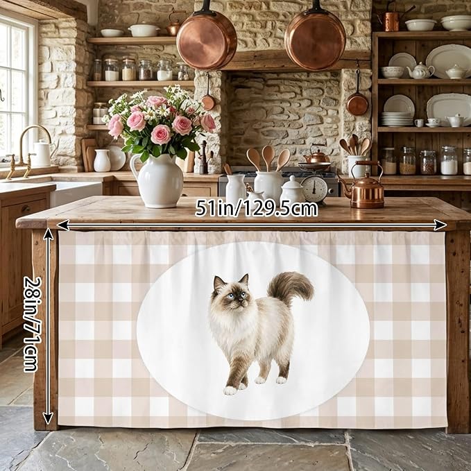 Ragdoll Cat Cabinet Curtains 28"x51" Sink Skirt for Bathroom Kitchen, Modern Linen Plaid Farmhouse Pet Cats Self Stick Adhesive Under Desk Covers Tall Laundry Cabinet Storage Organizer
