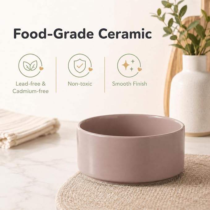 Havniva Ceramic Dog Bowls, Dog Food and Water Bowl Set, Dog Water Bowl | 7.3” Ceramic Dog Food Bowls with Non-Slip Rubber Base, Large Capacity, Dog Feeding Bowls for Medium Dogs