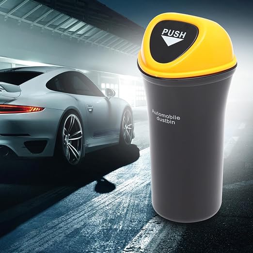 Yardwe Portable Mini Car Trash Can with Leakproof Cover and Clip Abs Vehicle Garbage Bin Organizer for Car Seat Door and More Yellow Multi-Functional Storage for Snacks Supplies and Pet