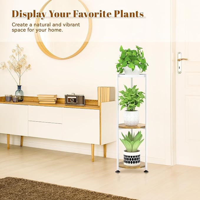 KMOTASUO Metal Plant Stand Tall for Indoor Outdoor Corner, 3 Tier White | Heavy Duty Flower Holder Rack, Modern Vertical Iron Shelf for Patio Bathroom Office Garden