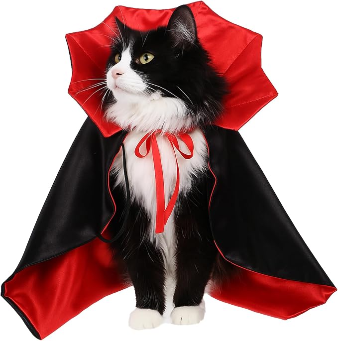Halloween Vampire Cloak Costume,Stand-Collar Pet Cape Accessories | Wizard Outfit Costume, Witch Cosplay Apparel Supplies, for Small Medium Cats Dogs Animals, Party