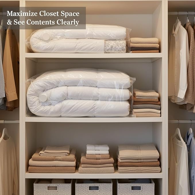 Clear Vacuum Storage Bags with Valve, Reusable Compression Saver for Bedding & Clothes, Space Saving Organizer (1 Pack)