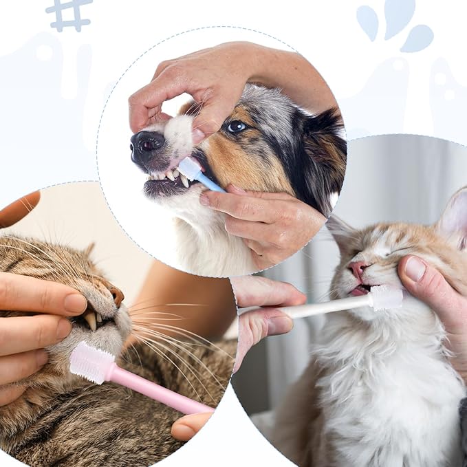 Yuanchu WJIAAA Small Cat Dog Toothbrush, 3 Pack 360 Degree Soft Silicone Pet Toothbrush Cat Dental Care Dog Oral Hygiene Deep Cleaning Pet Teeth Clean Kit