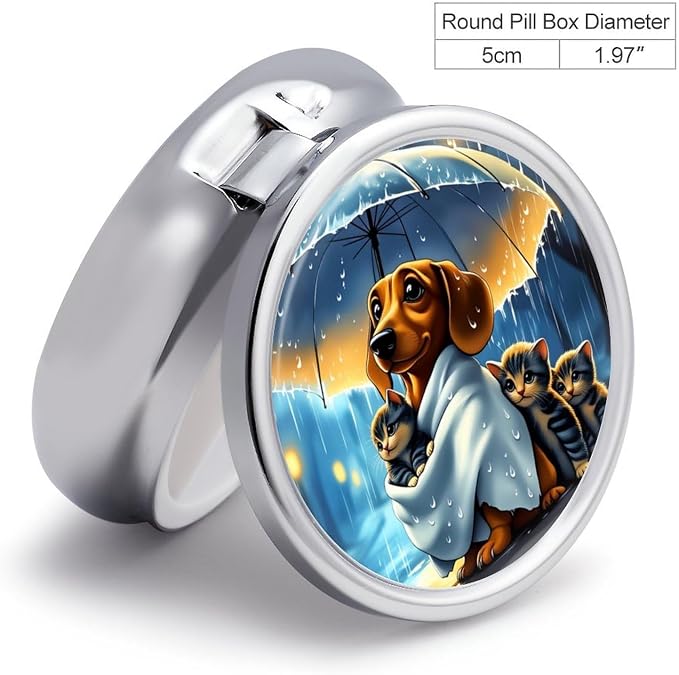 Pets Metal Round Pill Box, 3 Compartment Travel Organizer, Portable Pill Container with Secure Latch, 2 Inch Circular Vitamin Caddy for Pills and Vitamins, Gift for Him Her Elderly