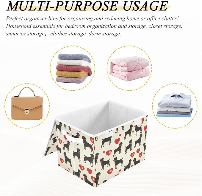 Dog Heart Paw Storage Bins with Lids Closet Bedroom 40L Fabric Bin | Decorative Storage Boxes, Foldable & Stackable, Dust-Proof Flip Top, Reinforced Handles, For Home & Dorm, Clothes & Toy Box