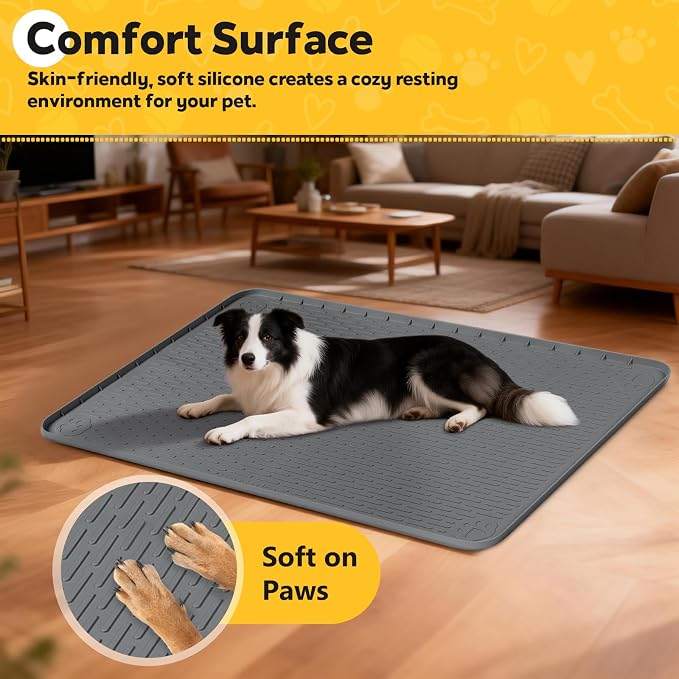 Silicone Dog Crate Mat 57"x 40" Under Dog Crate Kennel Pad Mat, Dark Grey | Extra Large Dog Cage Mat, Non-Slip Waterproof Dog Playpen Mat, Reusable Washable Dog Mat for Crate, Protect Floors
